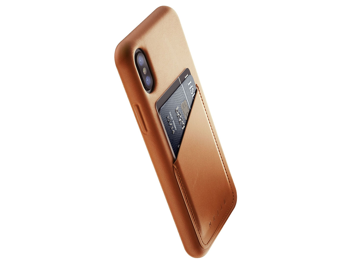 Mujjo Full Leather Wallet Case Tan - iPhone X/Xs hoesje