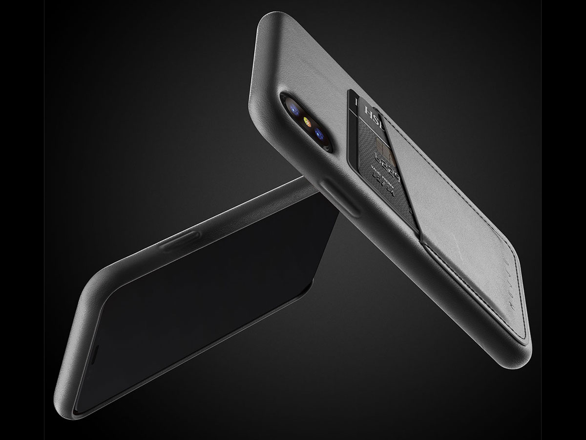 Mujjo Full Leather Wallet Case Grey - iPhone X/Xs hoesje