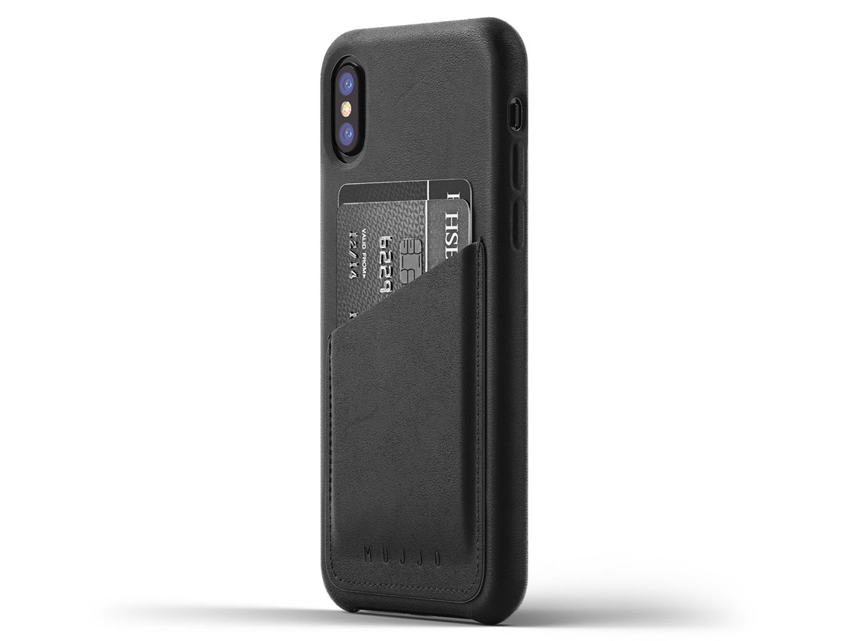Mujjo Full Leather Wallet Case Zwart - iPhone X/Xs hoesje