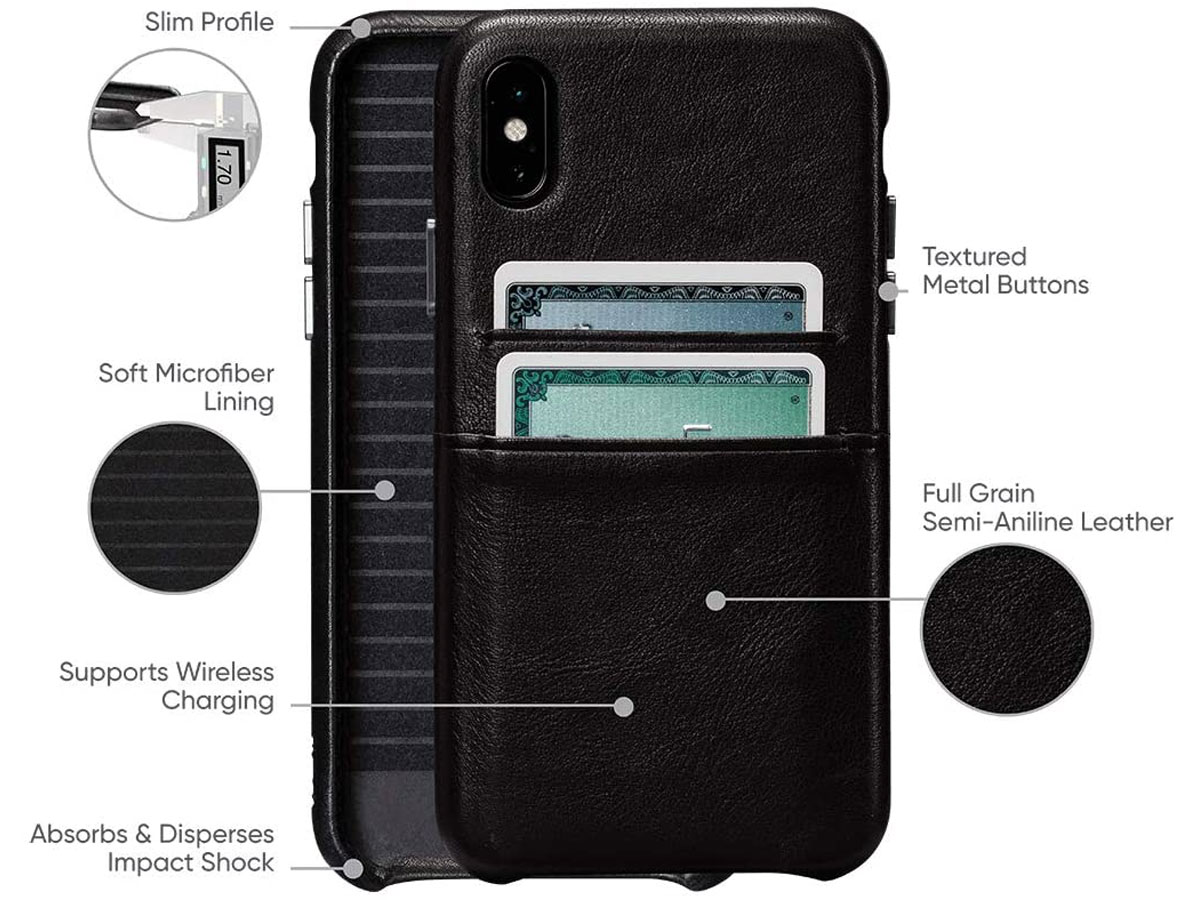 Sena Leather SnapOn Wallet Zwart - iPhone X/Xs Hoesje