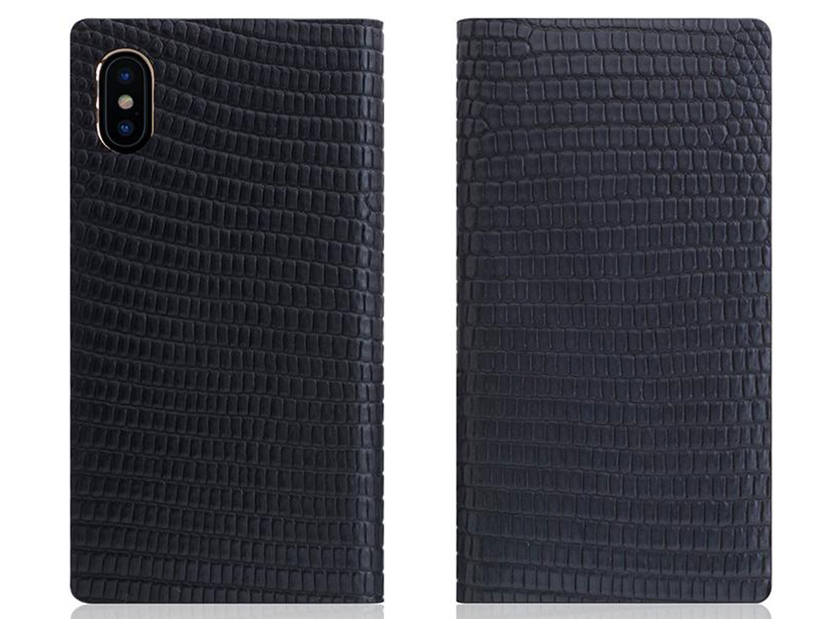 SLG Design D3 Lizard Case Black - Leren iPhone X/Xs hoesje