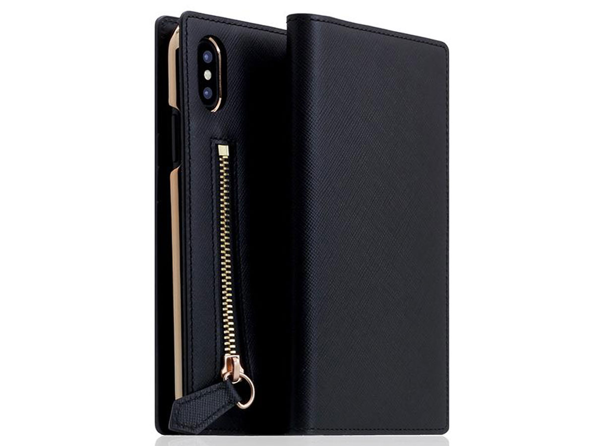 SLG Design D5 CSL Zipper Black - Leren iPhone X/Xs hoesje