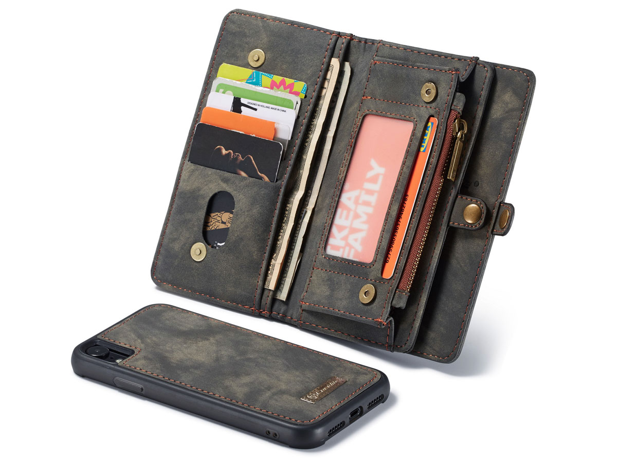 CaseMe 2in1 Wallet Ritsvak Case Zwart - iPhone XR Hoesje