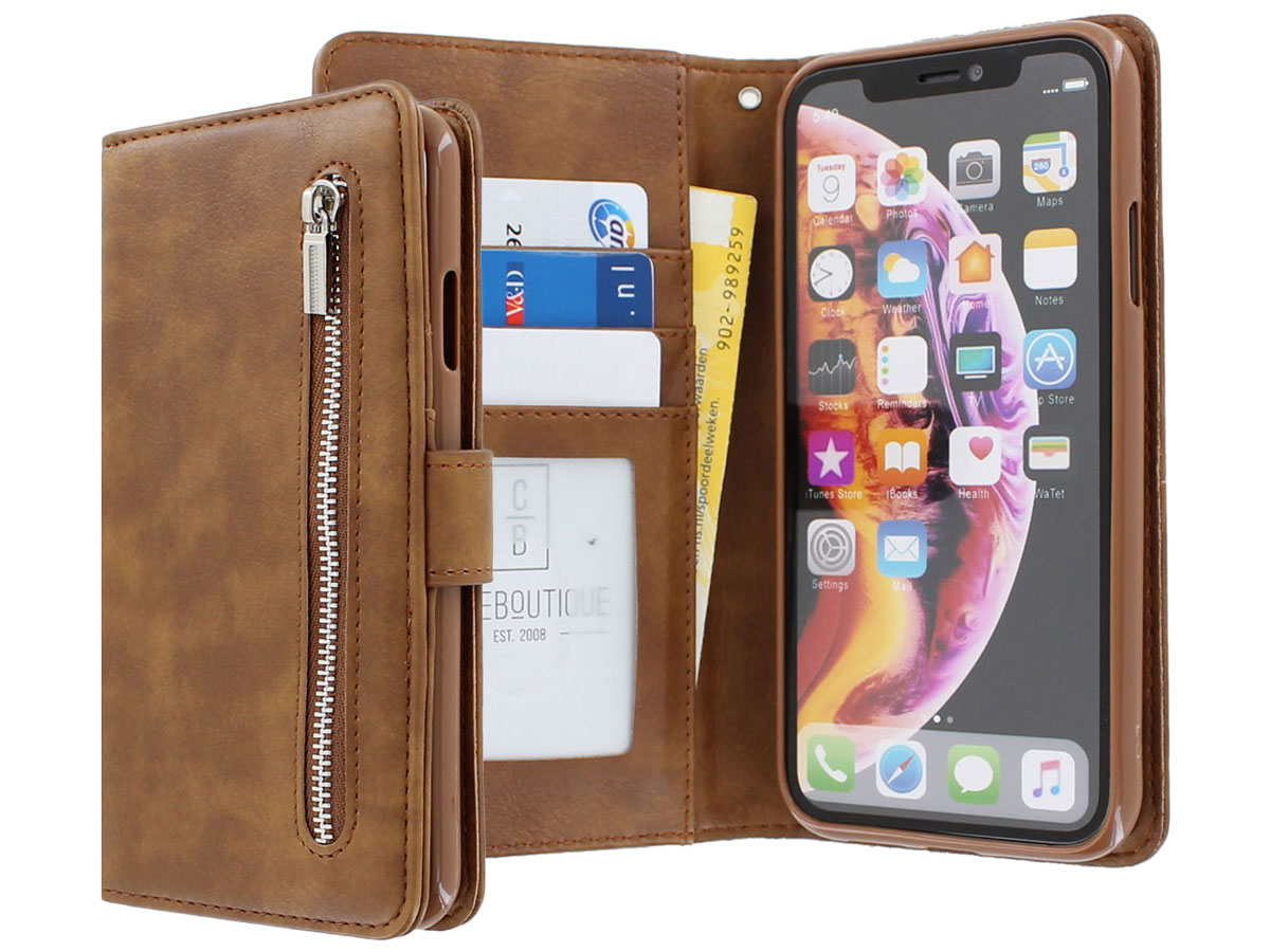 Zip Wallet Case Bruin - iPhone XR hoesje