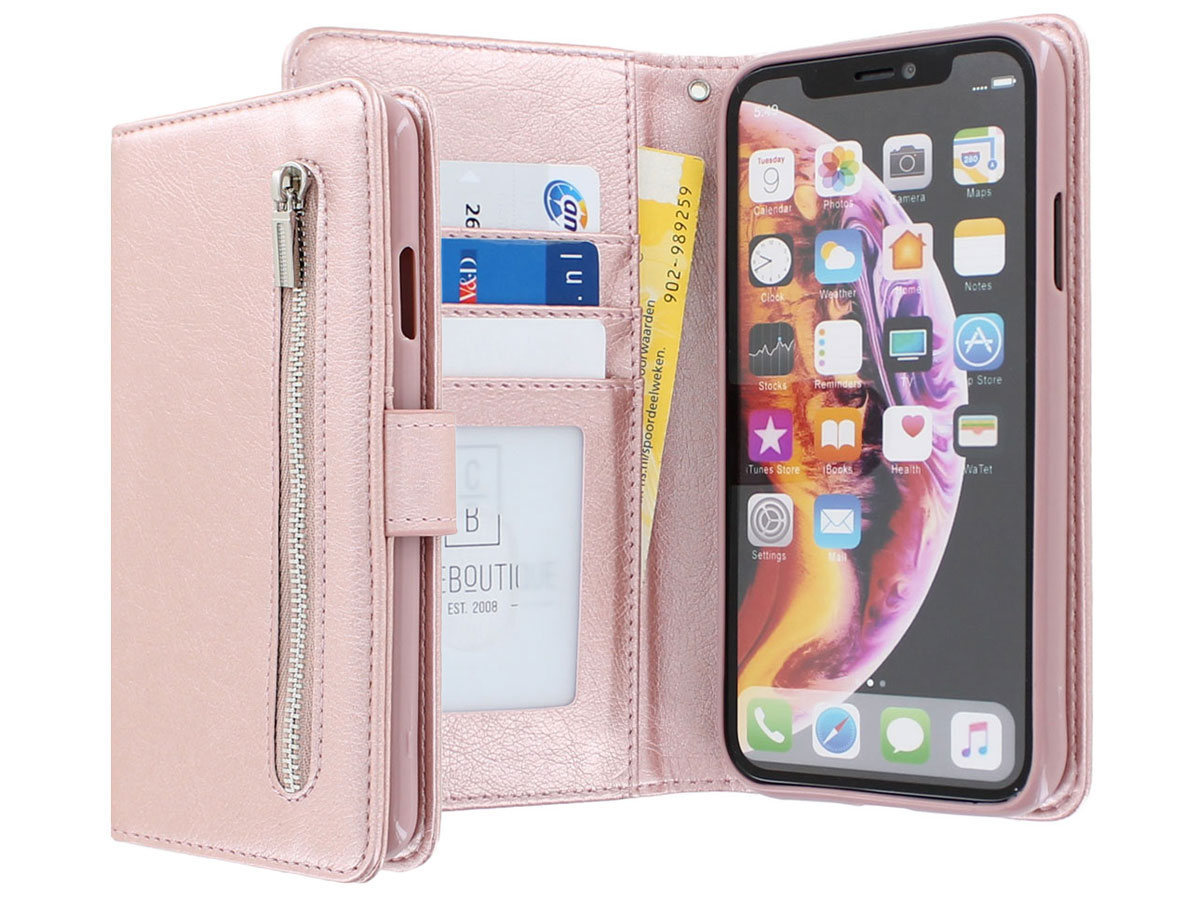Zip Wallet Case Rosé Goud iPhone XR hoesje