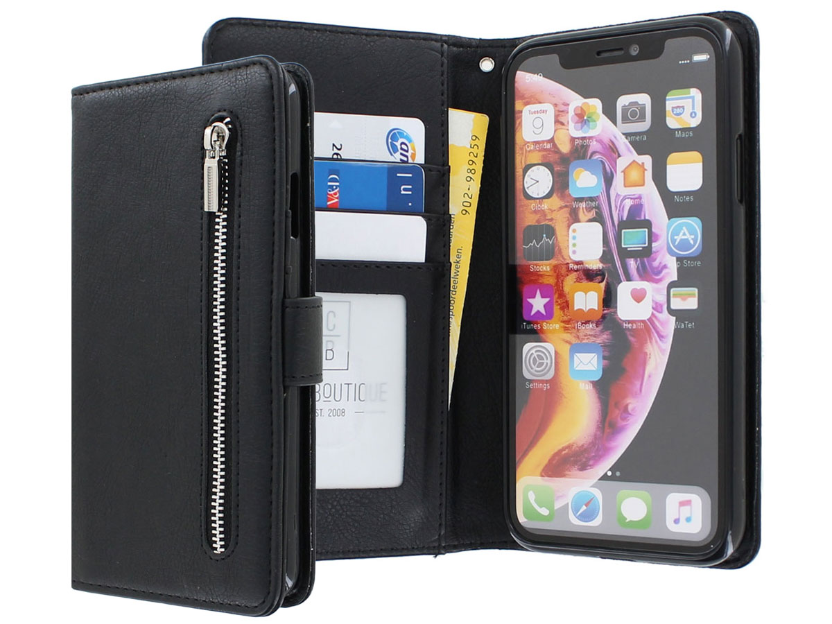 Zip Wallet Case Zwart - iPhone XR hoesje