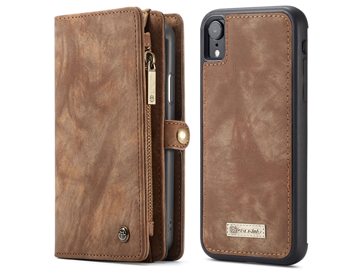 CaseMe 2in1 Wallet Ritsvak Case Bruin - iPhone XR Hoesje