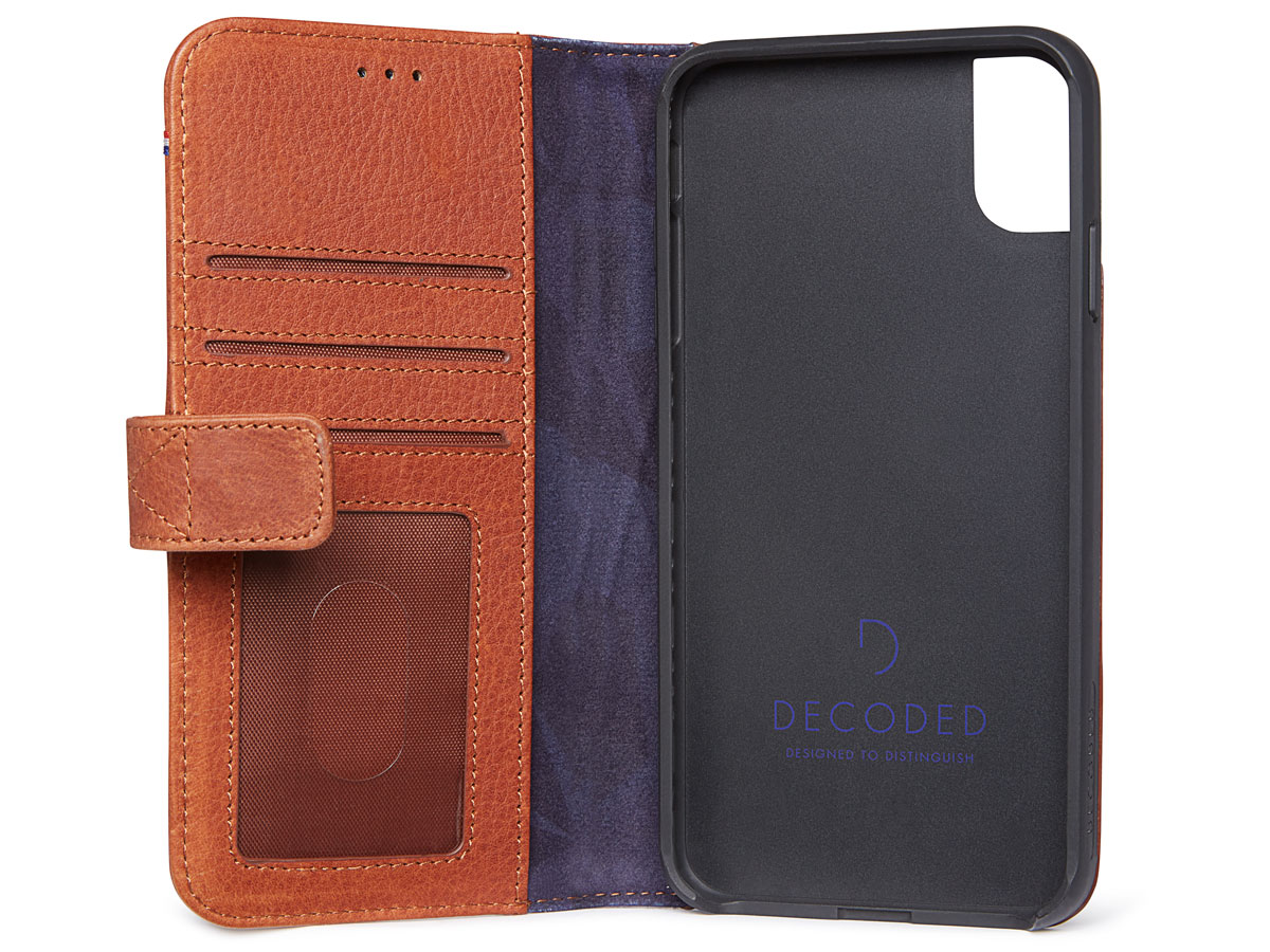Decoded Drop Protection Wallet Bruin Leer - iPhone XR Hoesje
