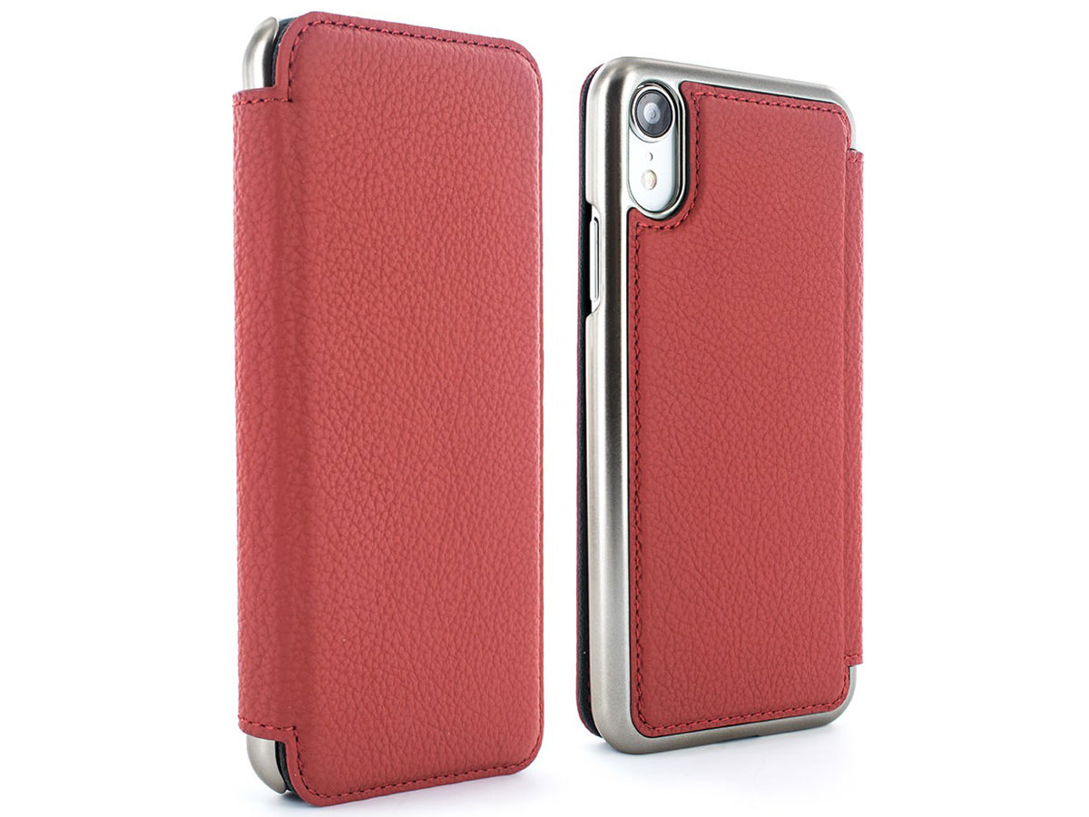 Greenwich Blake Folio Scarlet/Gunmetal - Leren iPhone XR hoesje