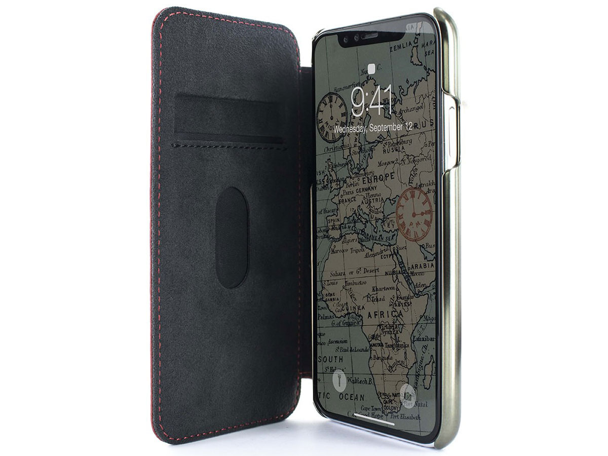 Greenwich Blake Folio Scarlet/Gunmetal - Leren iPhone XR hoesje