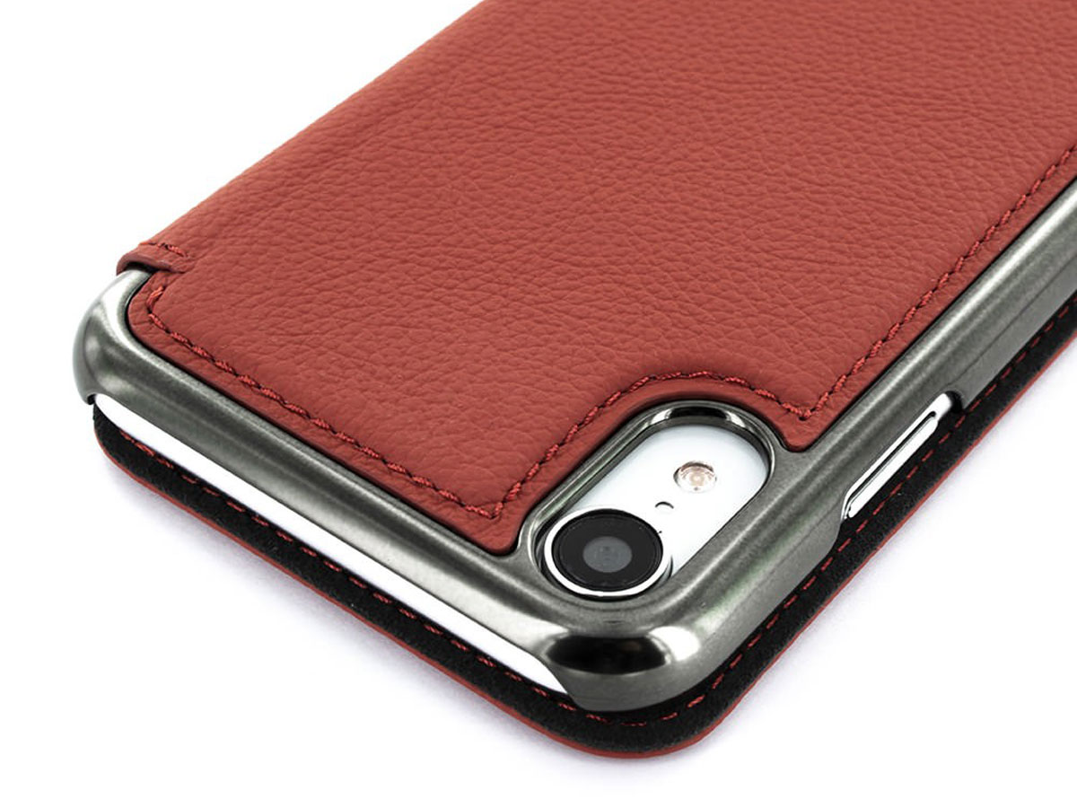 Greenwich Blake Folio Scarlet/Gunmetal - Leren iPhone XR hoesje