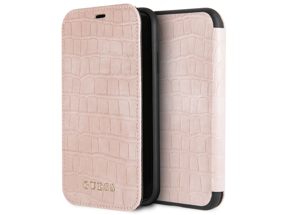 Welvarend Leonardoda herstel Guess Croco Folio Bookcase Roze | iPhone XR hoesje