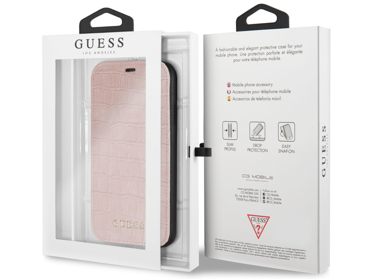 Guess Croco Folio Bookcase Roze - iPhone XR hoesje