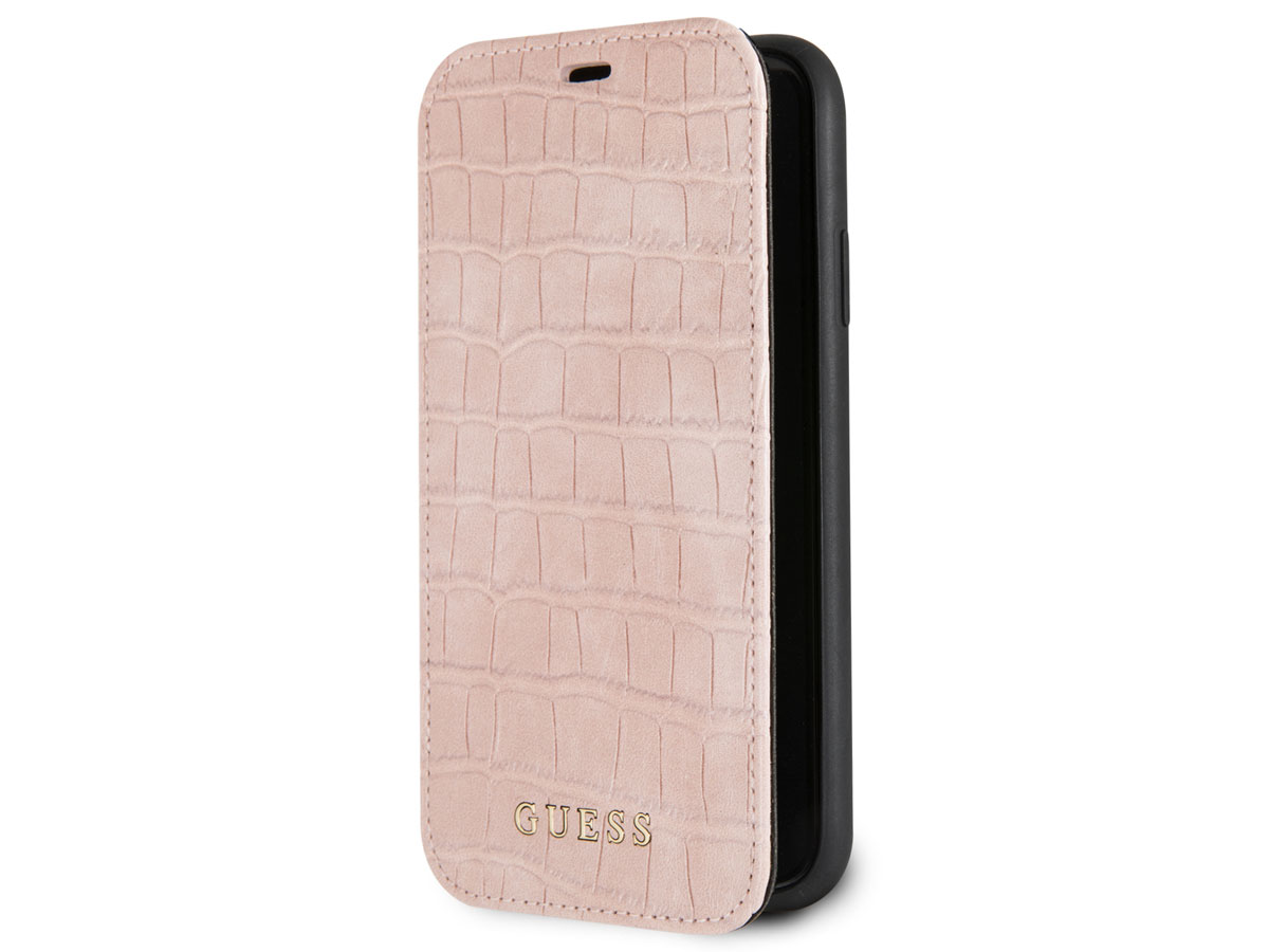 Guess Croco Folio Bookcase Roze - iPhone XR hoesje