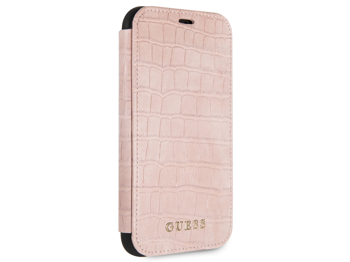 Guess Croco Folio Bookcase Roze - iPhone XR hoesje