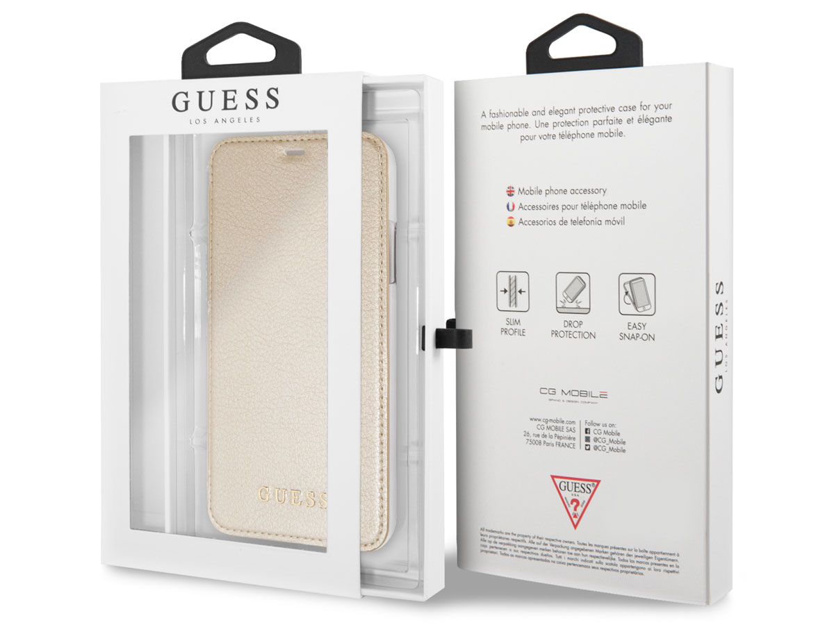 Guess Iridescent Clear Bookcase Goud - iPhone XR Hoesje