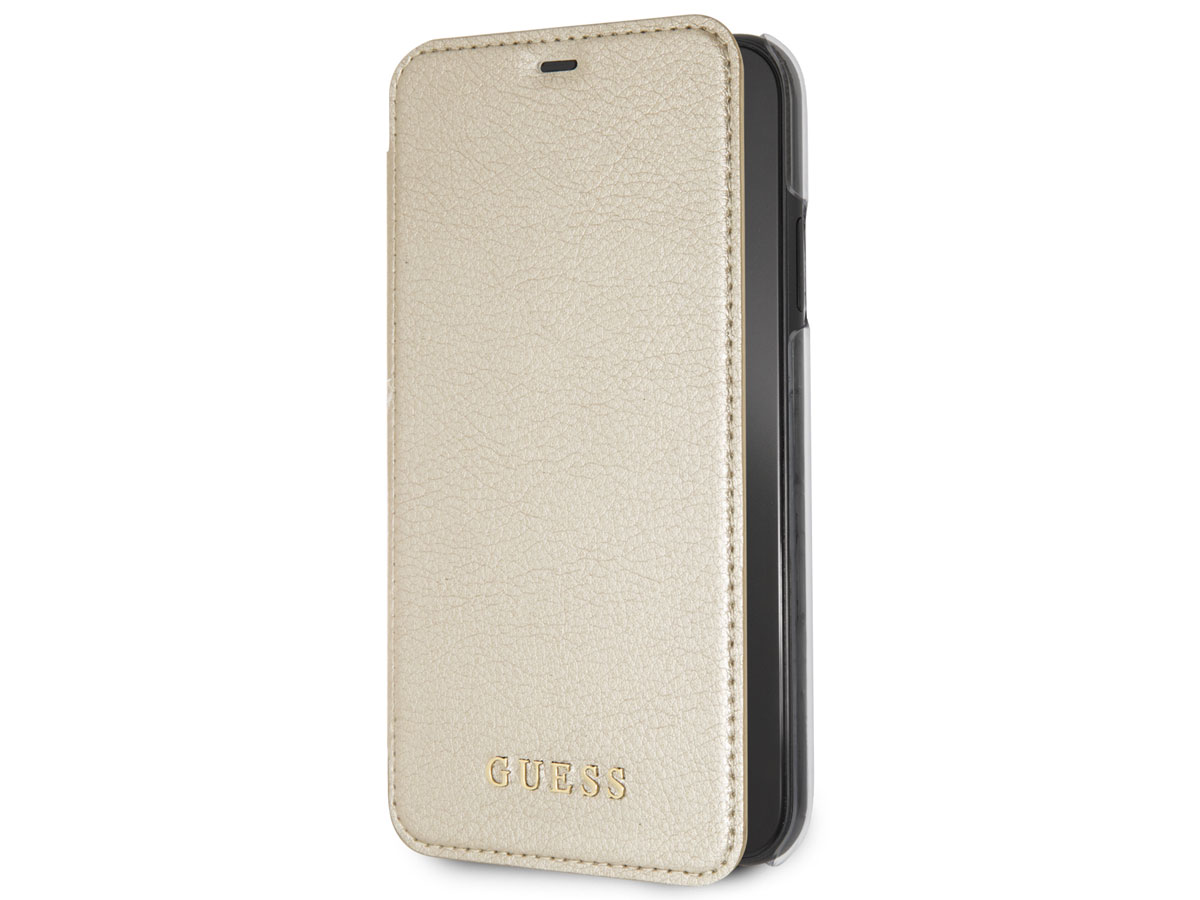 Guess Iridescent Clear Bookcase Goud - iPhone XR Hoesje