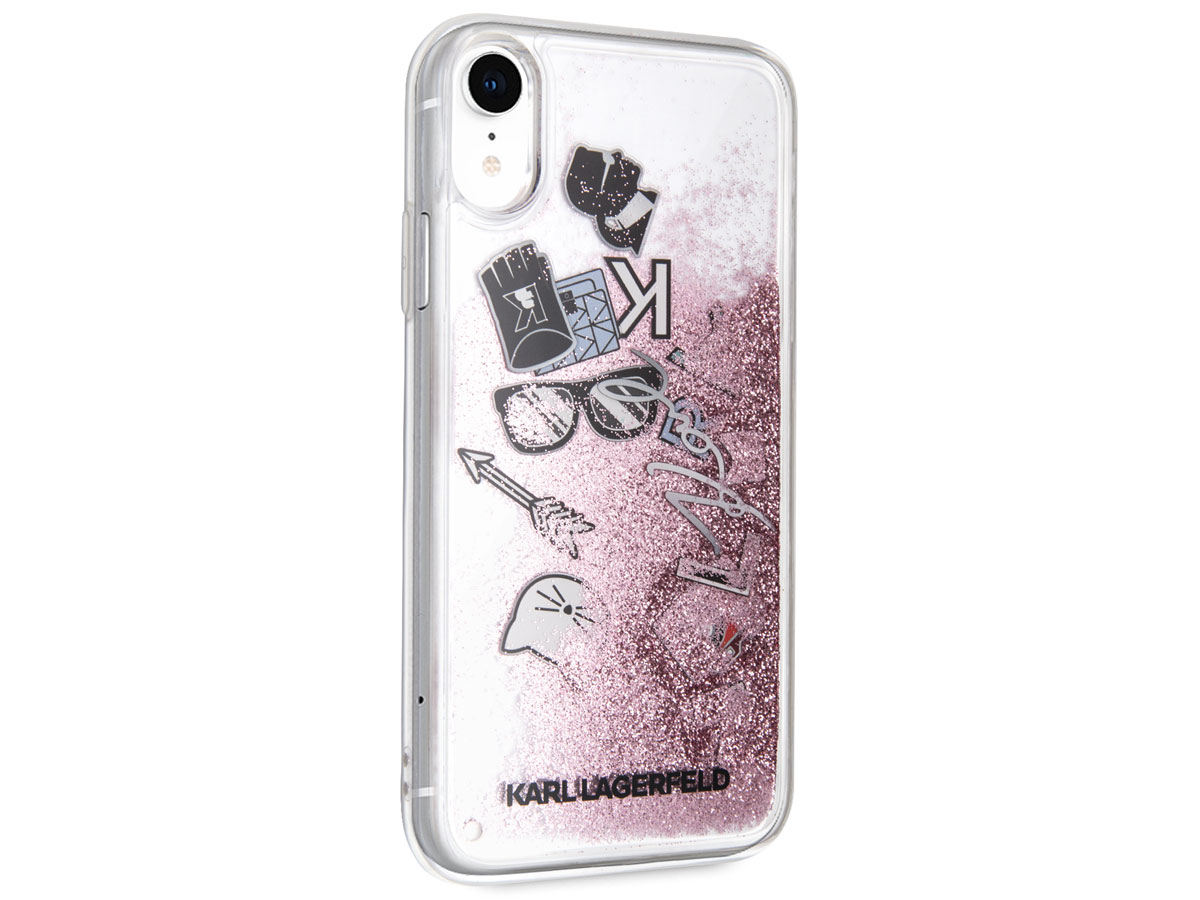 Karl Lagerfeld Iconic Glitter Case Rosé - iPhone XR hoesje
