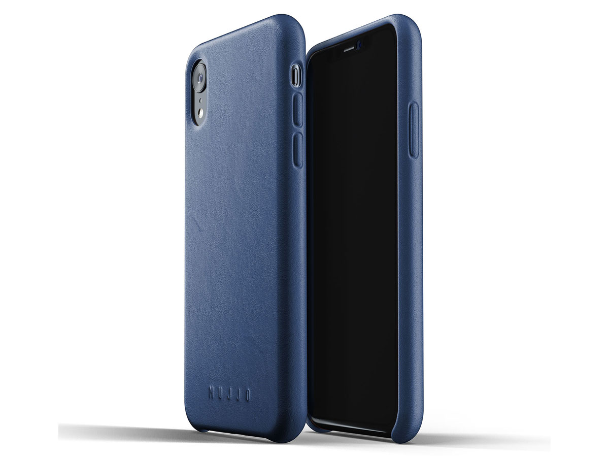 Mujjo Full Leather Case Blauw Leer - iPhone XR Hoesje