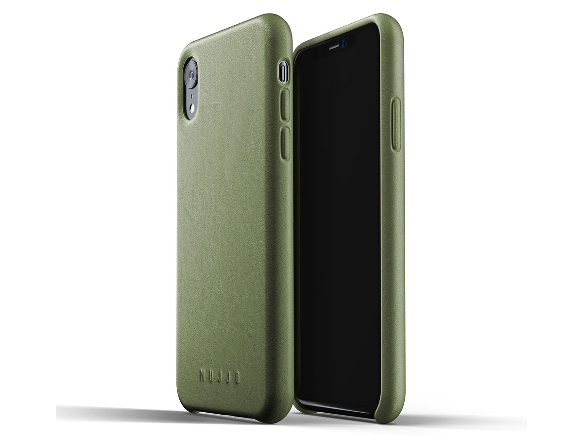 Mujjo Full Leather Case Olive Leer - iPhone XR Hoesje