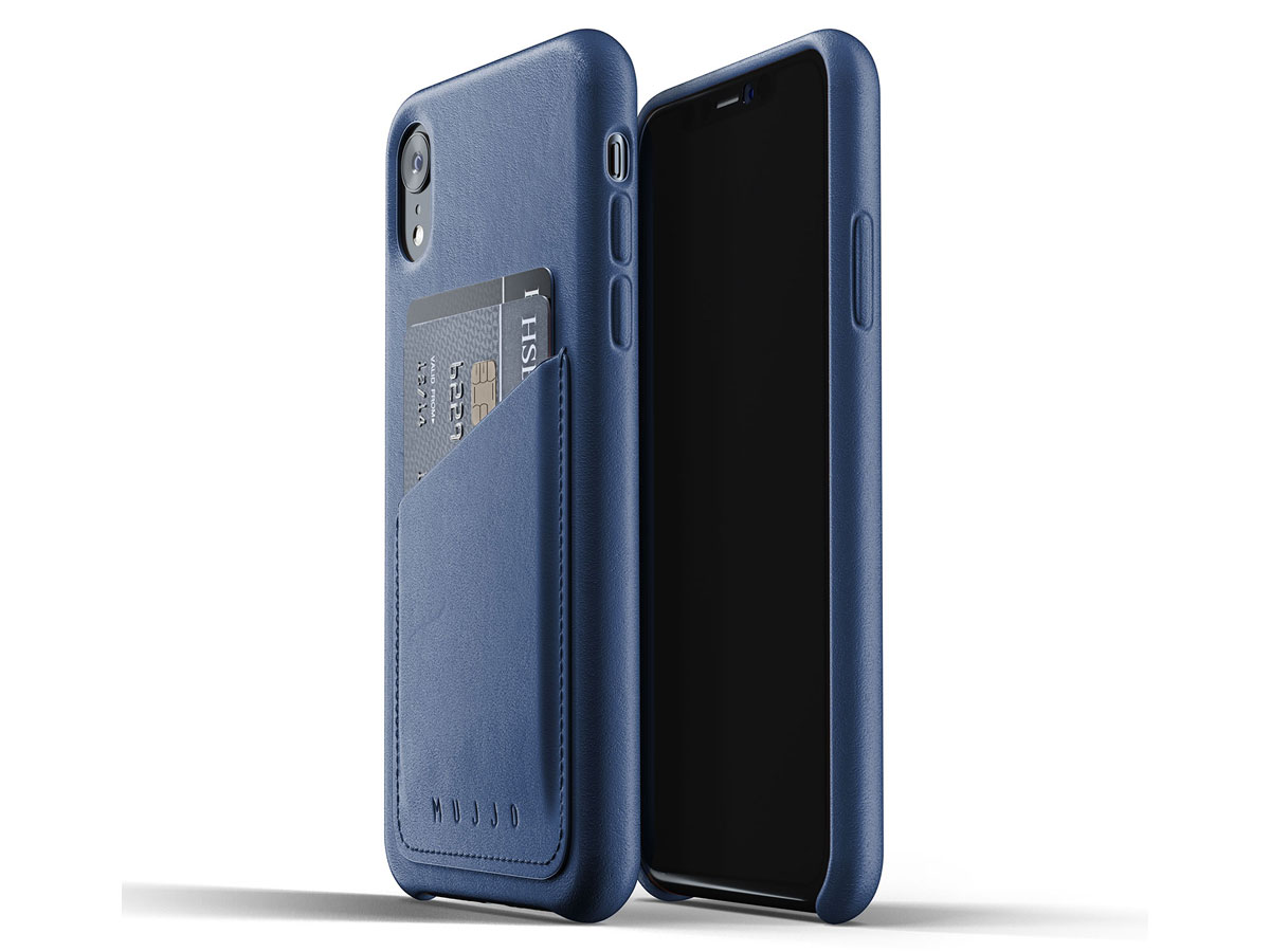 Mujjo Full Leather Wallet Blauw - iPhone XR hoesje