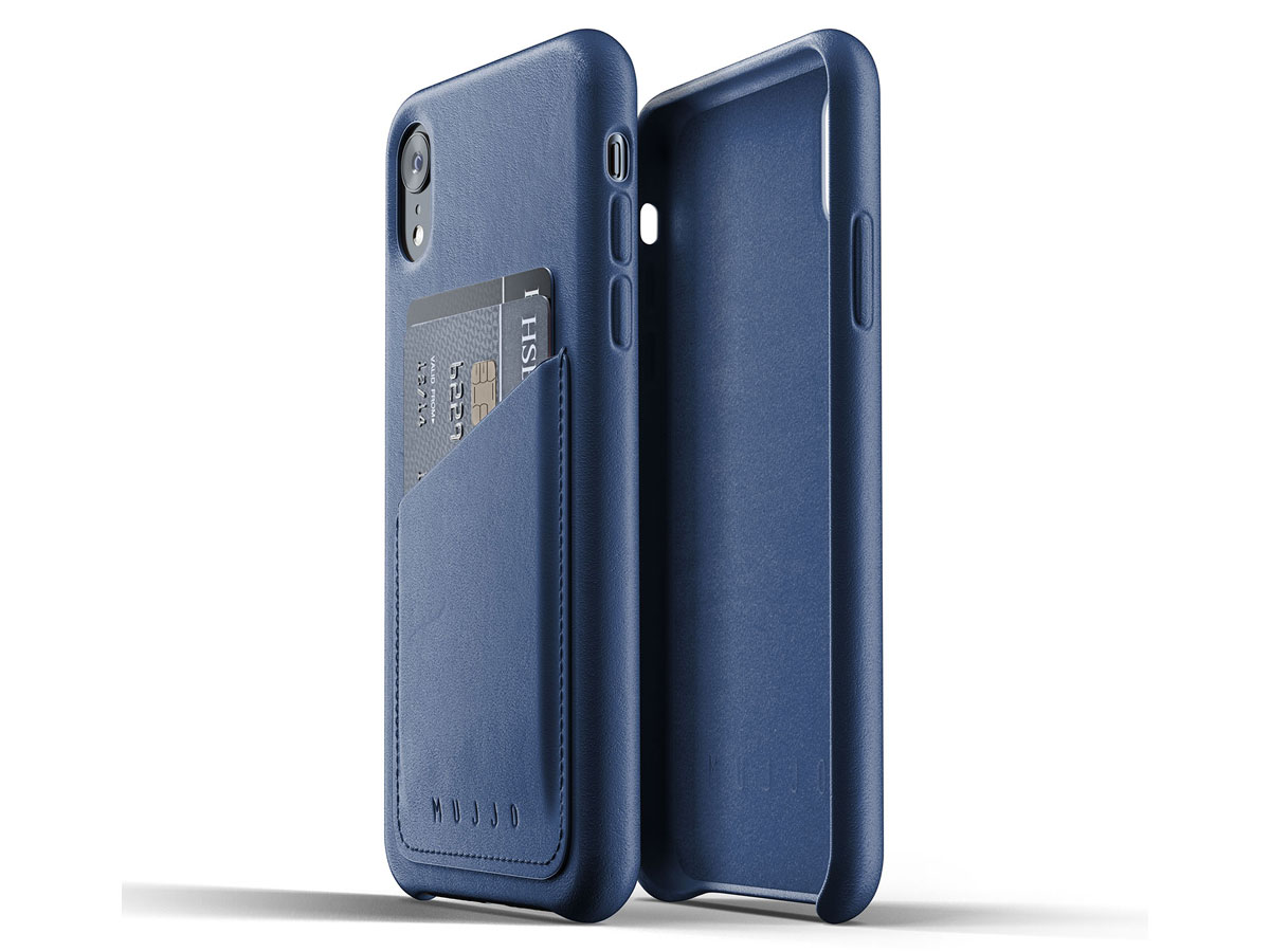 Mujjo Full Leather Wallet Blauw - iPhone XR hoesje