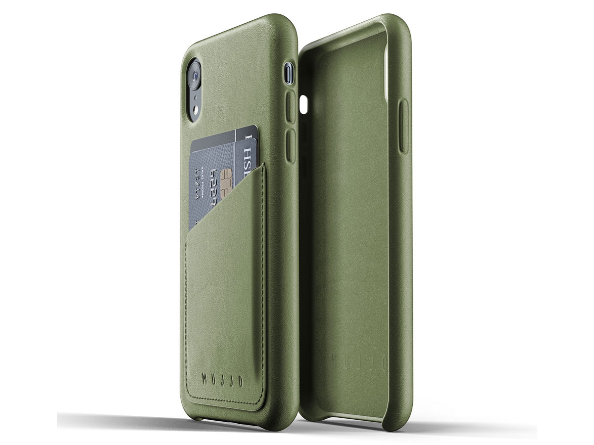 Mujjo Full Leather Wallet Olive - iPhone XR hoesje
