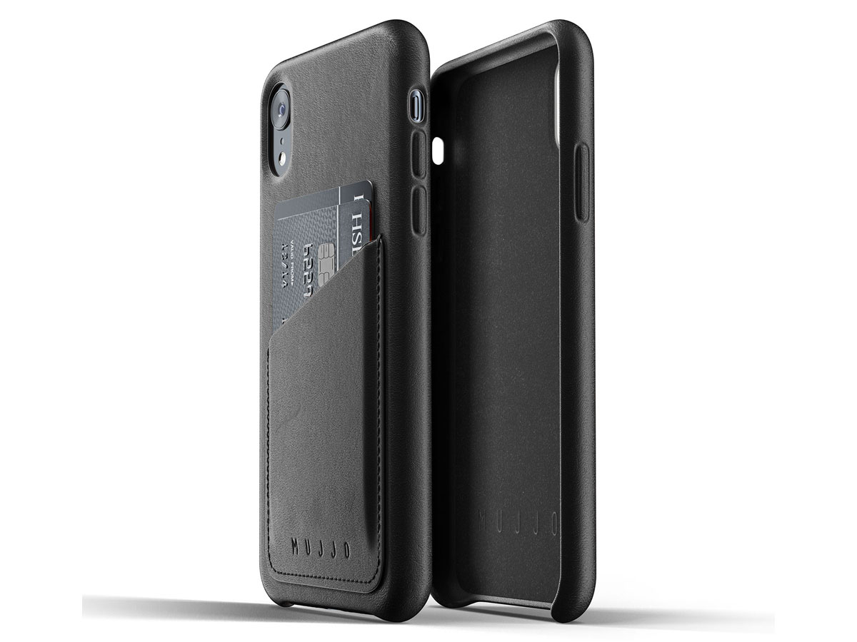 Mujjo Full Leather Wallet Black - iPhone XR hoesje