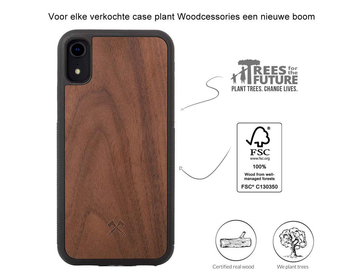 Woodcessories EcoBump Walnut - iPhone XR Hoesje met Protector
