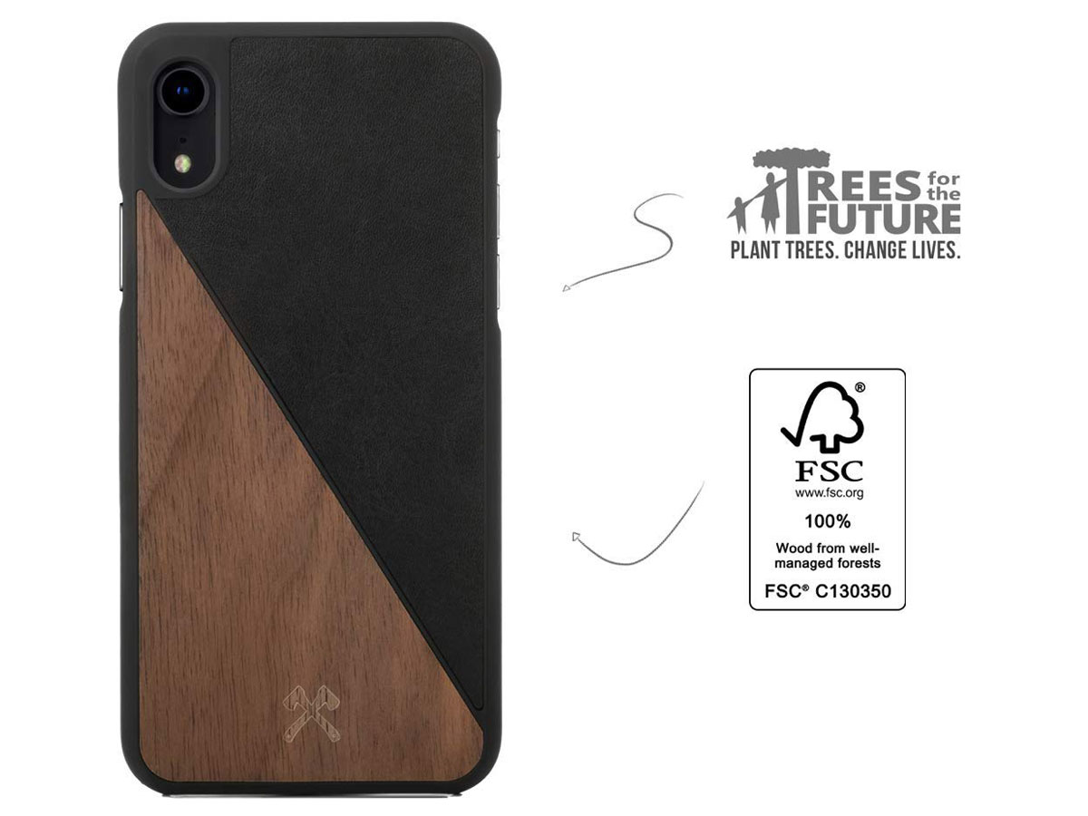 Woodcessories EcoSplit Zwart - iPhone XR Hoesje met Protector