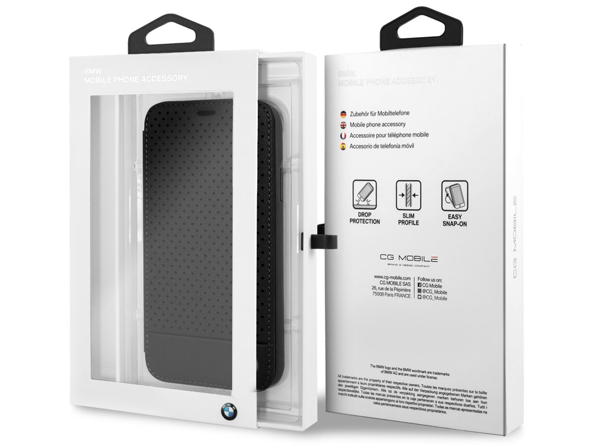 BMW Perforated Folio Zwart Leer - iPhone X/Xs hoesje