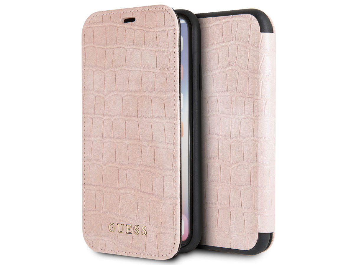 Guess Croco Folio Bookcase Roze - iPhone X/Xs hoesje