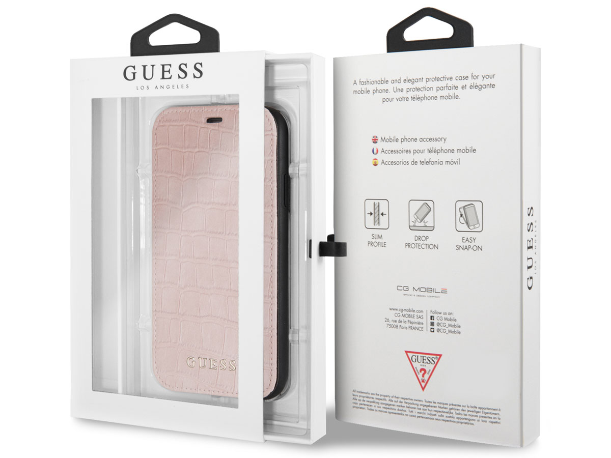 Guess Croco Folio Bookcase Roze - iPhone X/Xs hoesje