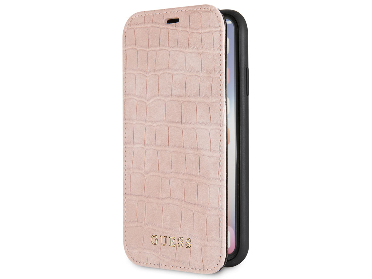 Guess Croco Folio Bookcase Roze - iPhone X/Xs hoesje