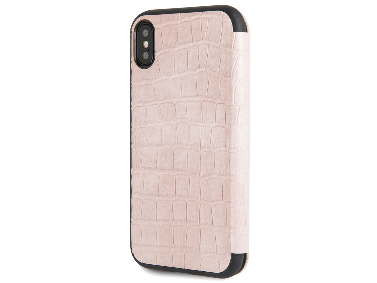 Guess Croco Folio Bookcase Roze - iPhone X/Xs hoesje