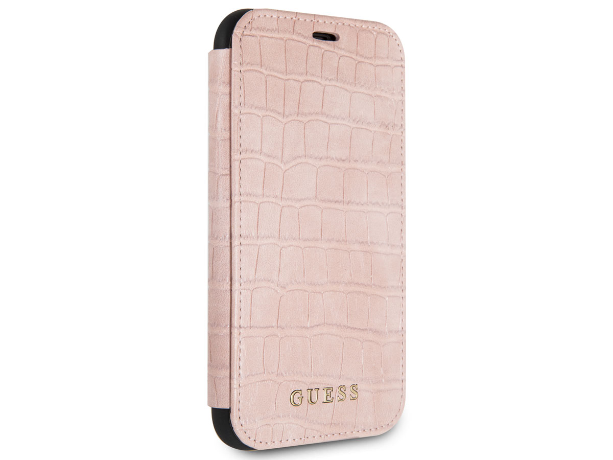 Guess Croco Folio Bookcase Roze - iPhone X/Xs hoesje