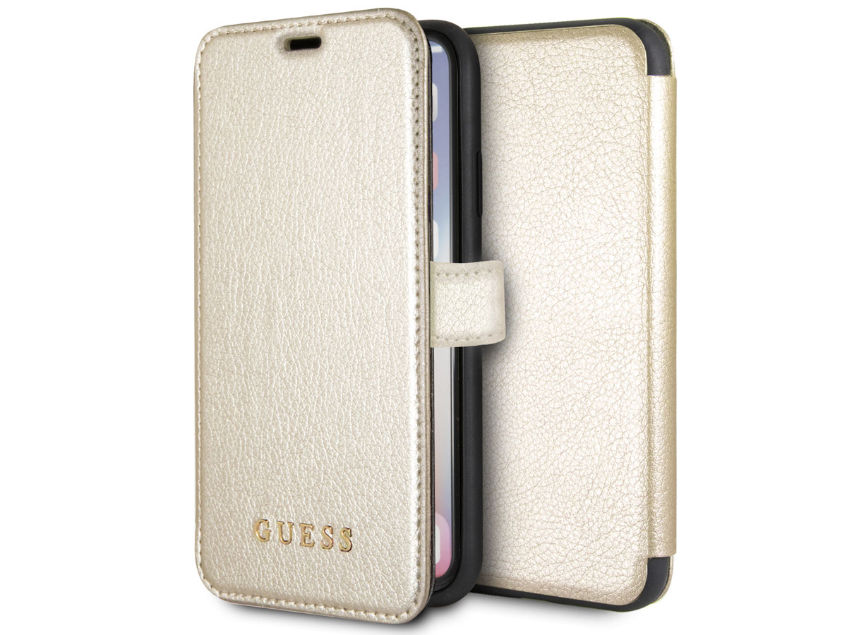 Guess Iridescent Bookcase Goud - iPhone X/Xs hoesje