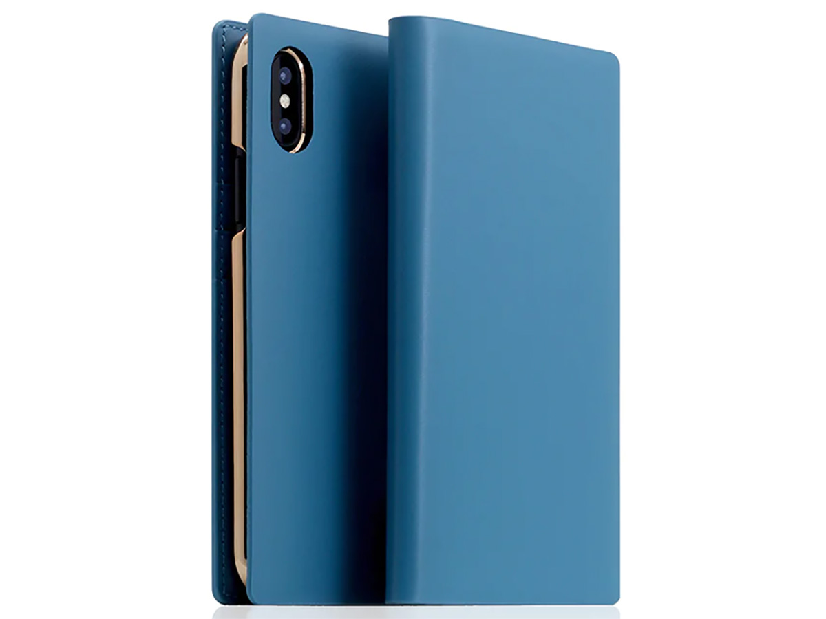 SLG Design D5 Italian Leather Folio Blauw - Leren iPhone X/Xs hoesje