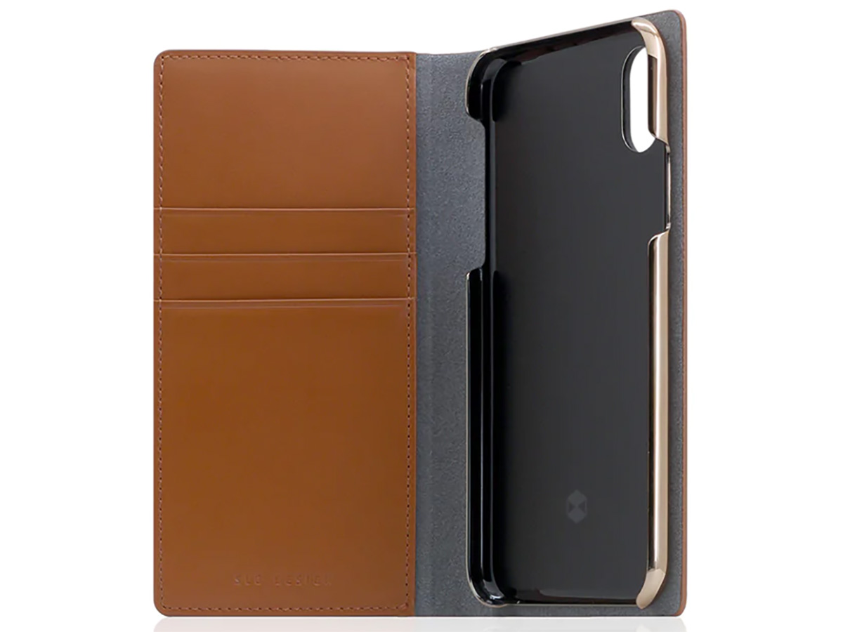 SLG Design D5 Italian Leather Folio Tan - Leren iPhone X/Xs hoesje