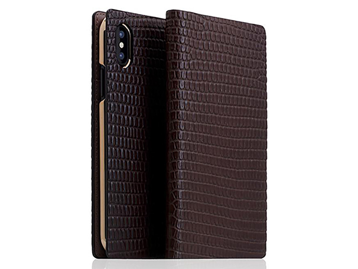 SLG Design D3 Lizard Case Bruin - Leren iPhone X/Xs hoesje