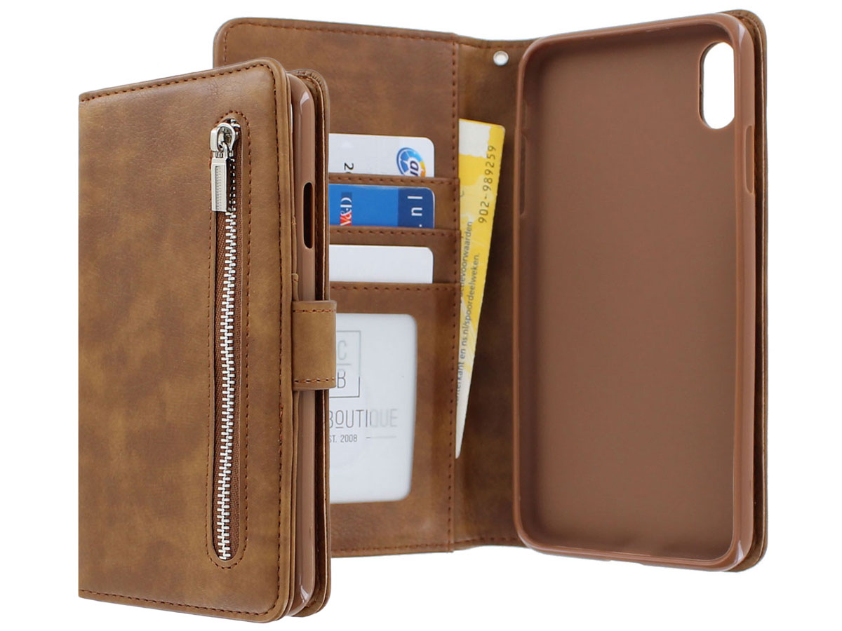 Zip Wallet Case Bruin - iPhone Xs Max hoesje