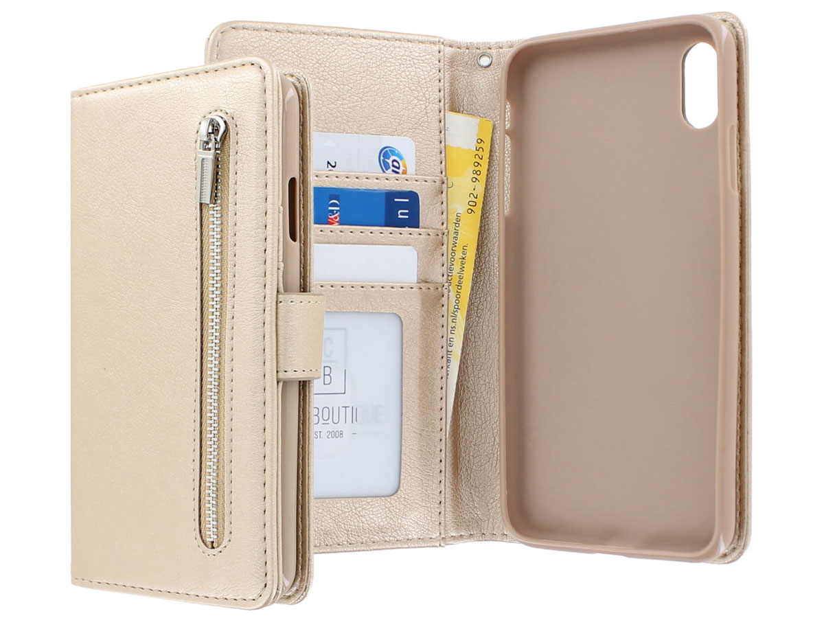 Zip Wallet Case Goud - iPhone Xs Max hoesje