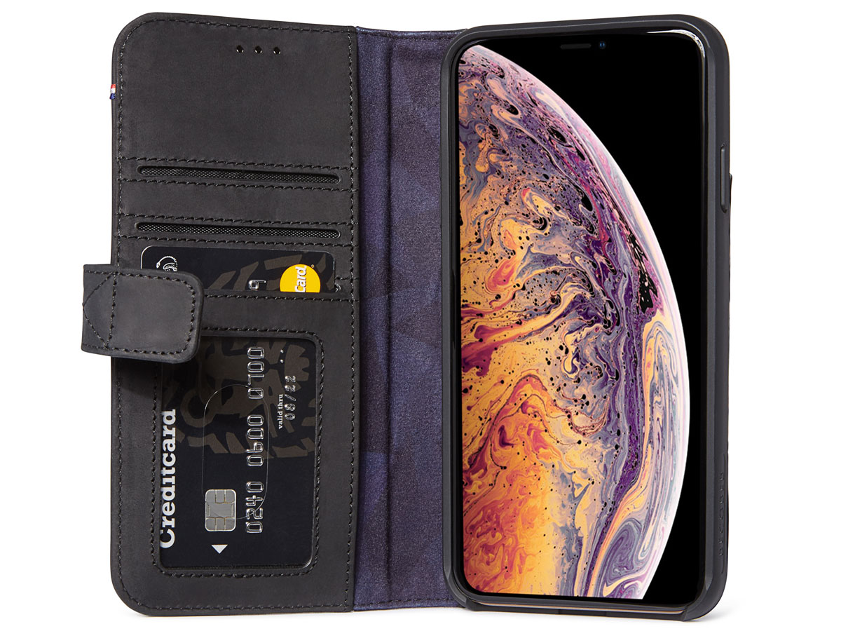 Decoded Drop Protection Wallet Zwart Leer - iPhone Xs Max Hoesje