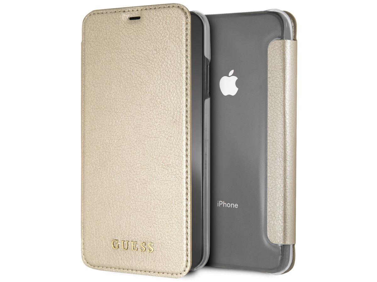 Guess Iridescent Bookcase Goud - iPhone Xs Max Hoesje