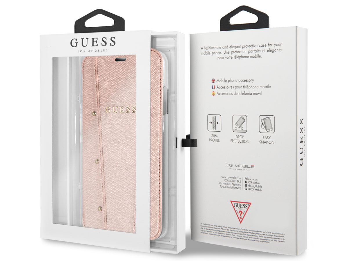 Guess Kaia Studs Bookcase Rosé - iPhone Xs Max Hoesje