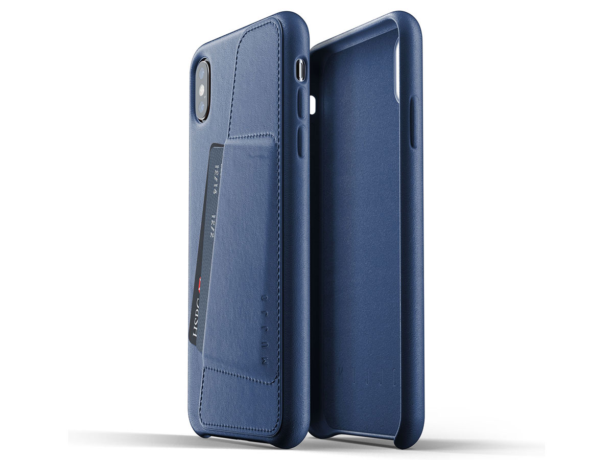 Mujjo Full Leather Wallet Blauw - iPhone Xs Max hoesje
