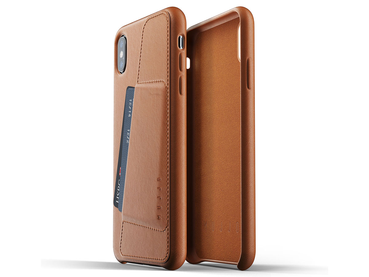 Mujjo Full Leather Wallet Tan - iPhone Xs Max hoesje