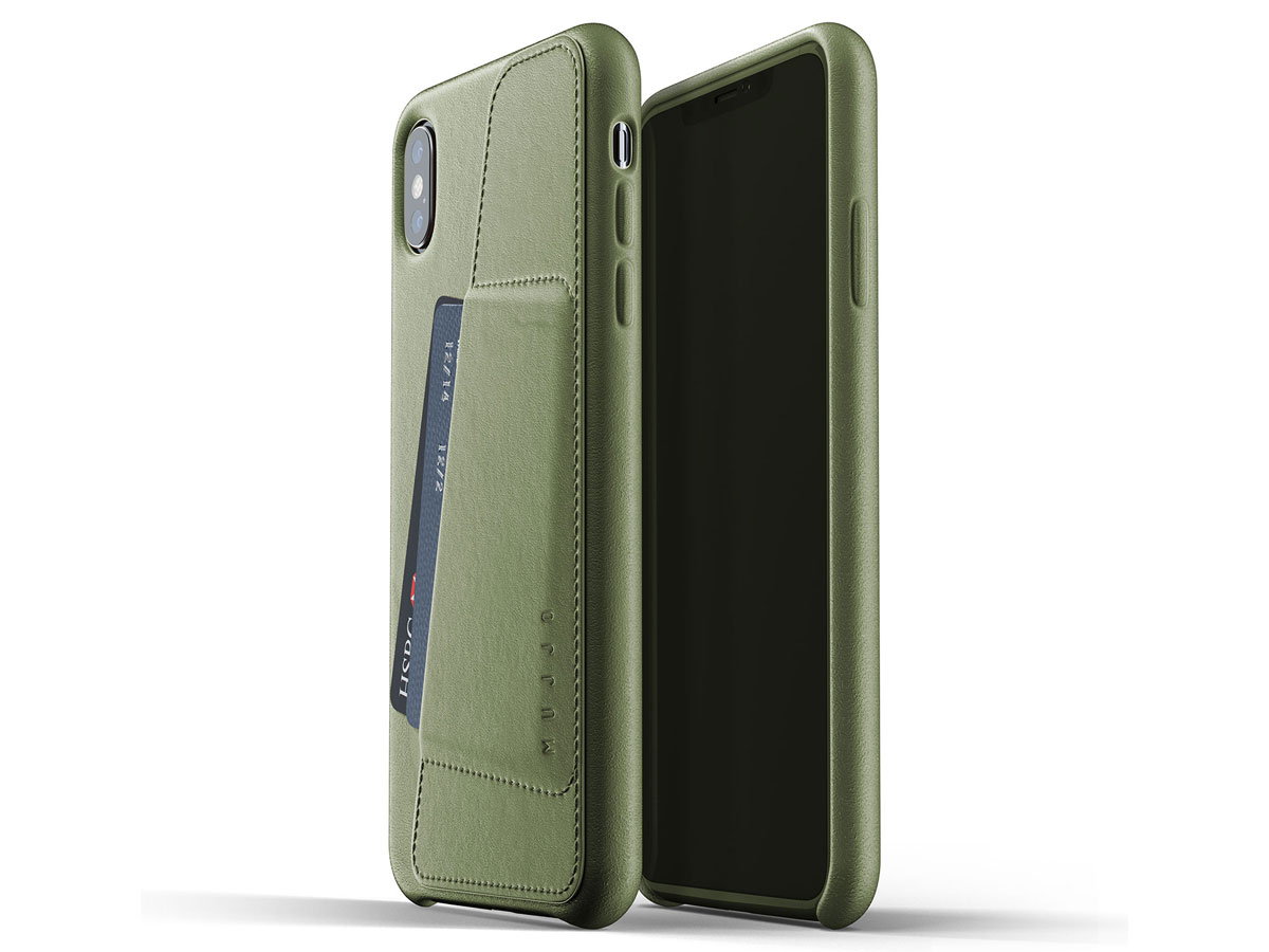 Mujjo Full Leather Wallet Olive - iPhone Xs Max hoesje