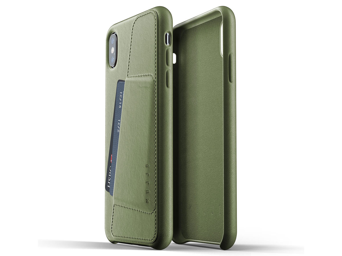 Mujjo Full Leather Wallet Olive - iPhone Xs Max hoesje