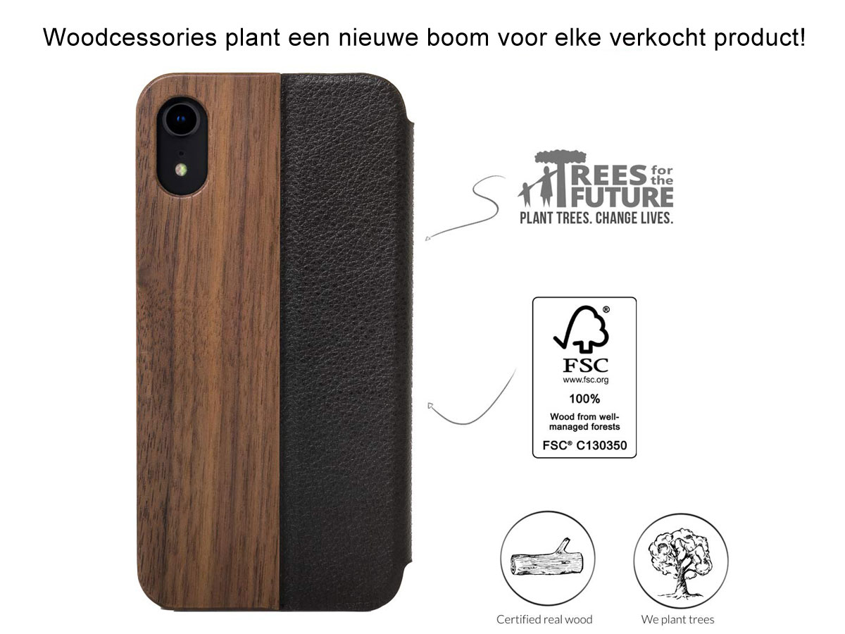 Woodcessories EcoFlip Walnut - iPhone Xs Max Hoesje met Protector